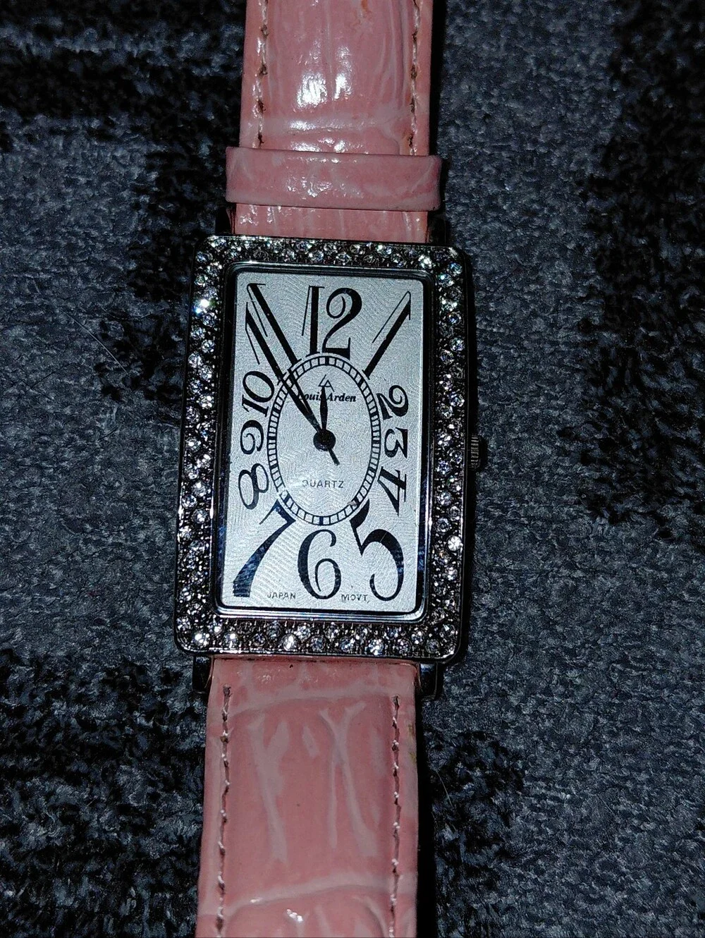 Louis Arden Pink Crystal Tank Watch Art Deco Y2K Rhinestone Croc Strap CC